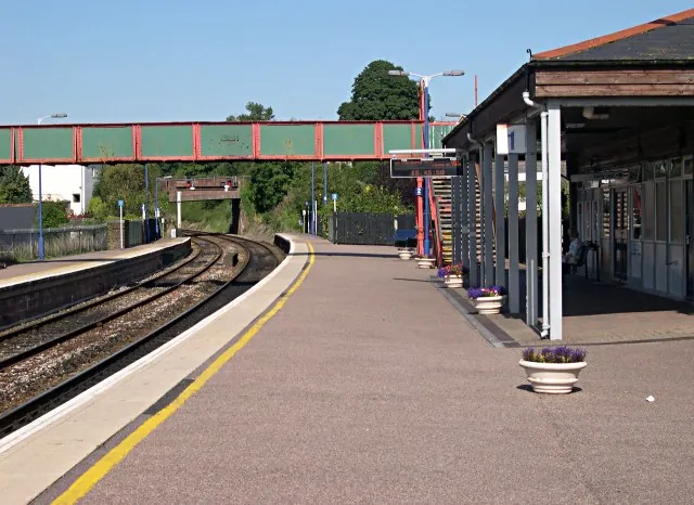 Exeter St Davids → Honiton → Axminster → Crewkerne → Sherborne → Gillingham → Tisbury → Salisbury: Honiton railway station in 2005