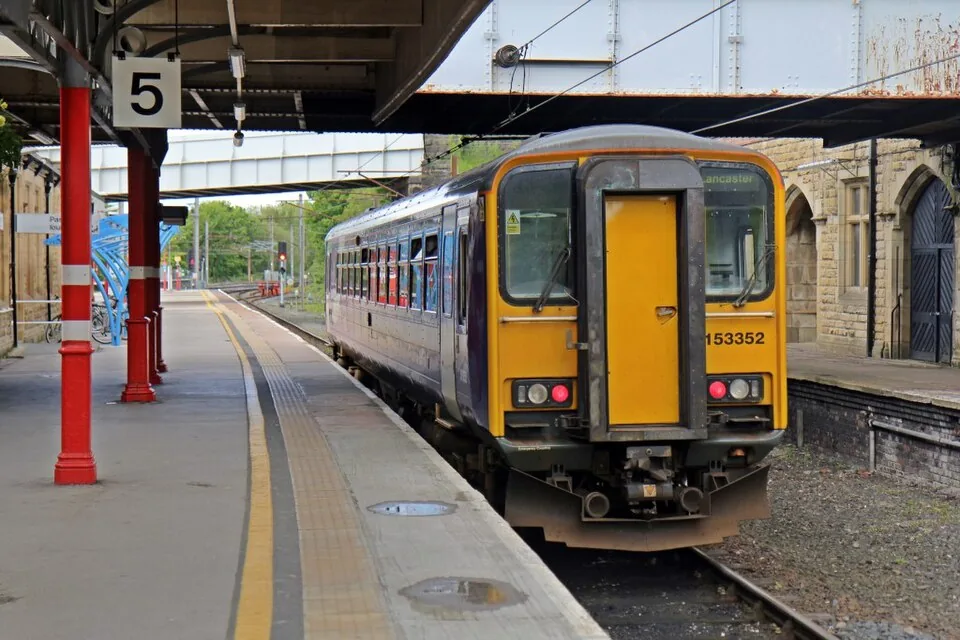 Lancaster → Barrow-in-Furness: Northern Rail Class 153, 153352, platform 5, Lancaster railway station (geograph 4499730)
